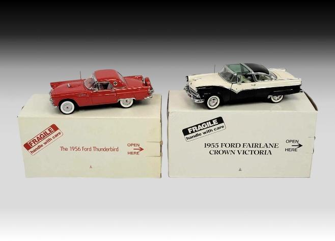 The Danbury Mint 1956 Ford Thunderbird & 1955 Ford Fairline Crown Victoria Die Cast Model Cars
