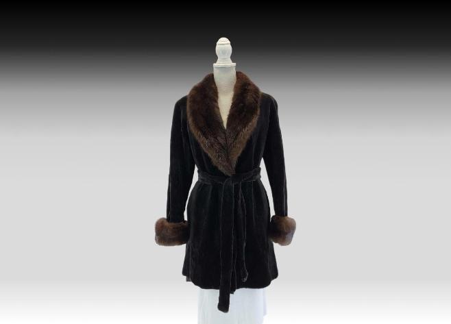 David Green Black Sheared Beaver Fur Coat, Size 8