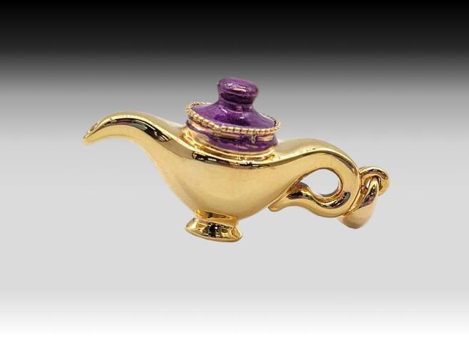 18k Yellow Gold & Purple Enamel Genie Lamp Charm Pendant 