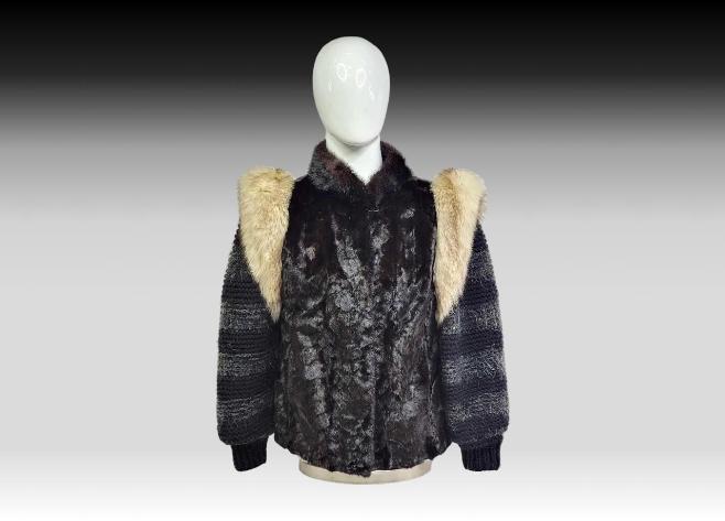 David Green Multi Fur Jacket w/ Knit Sleeves