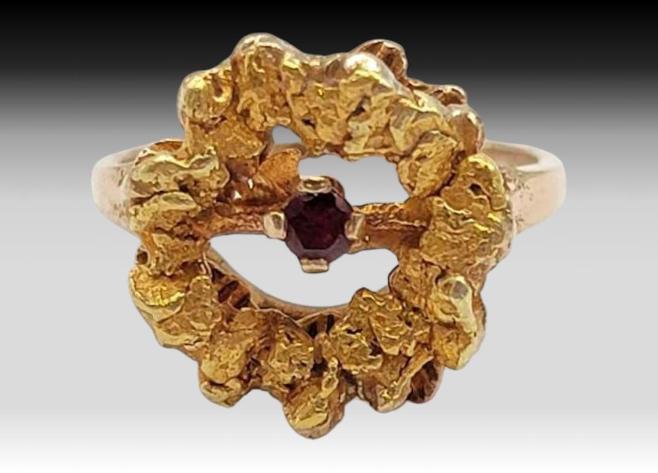 10k Yellow Gold, Gold Nugget & Maderia Citrine Ring - Size 4.75