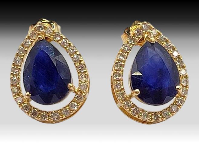 18k Gold, Diamond & Sapphire Halo Earrings