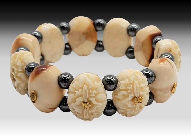 Walrus Ivory, Hematite & Placer Gold Nugget Bracelet