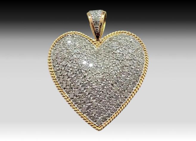 0.74 Carat Diamond Heart Pendant in 14k Yellow Gold 