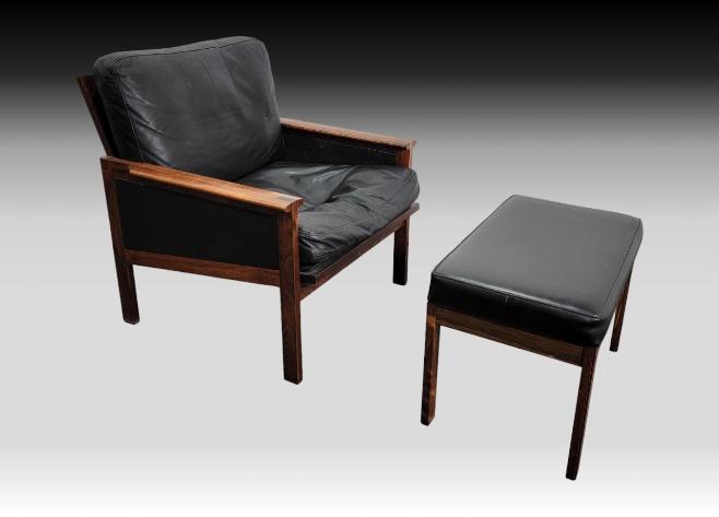 Mid-Century Danish Capella Leather Lounge Chair & Ottoman