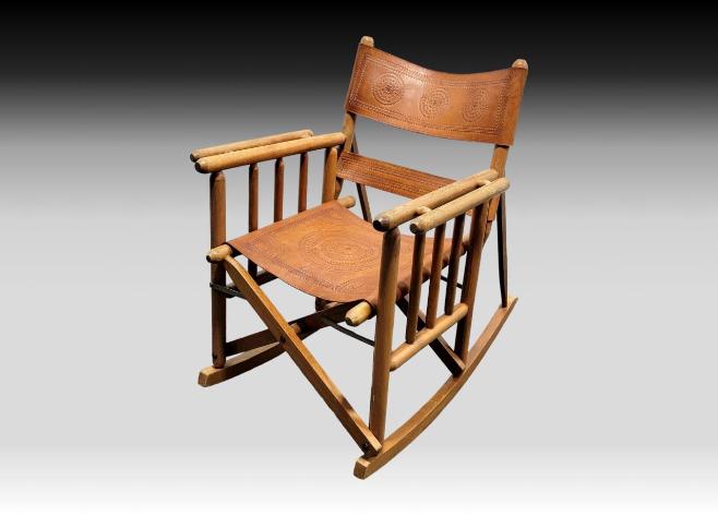 Leather Tooled Campaign Rocking Chair