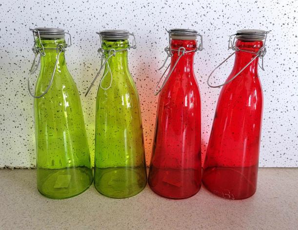 Green & Red Glass Bottles w/ Wire Bails