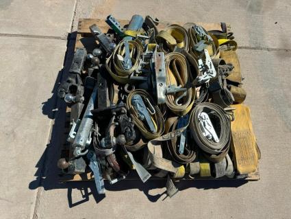 pallet-of-ratchet-straps-and-various-trailer-hitches