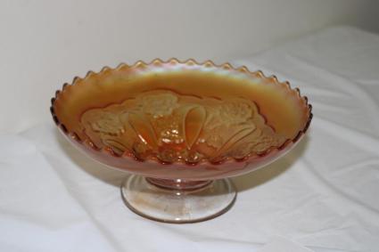 dugan-double-stem-rose-carnival-glass-bowl-8-5