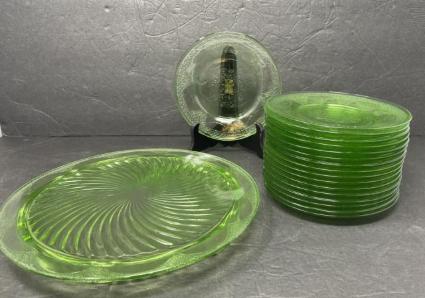 green-depression-glass-footed-cake-stand-and